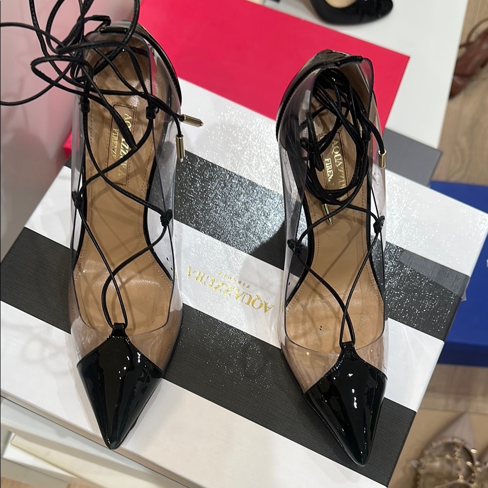 Aquazzura Black Lace-Up Heels